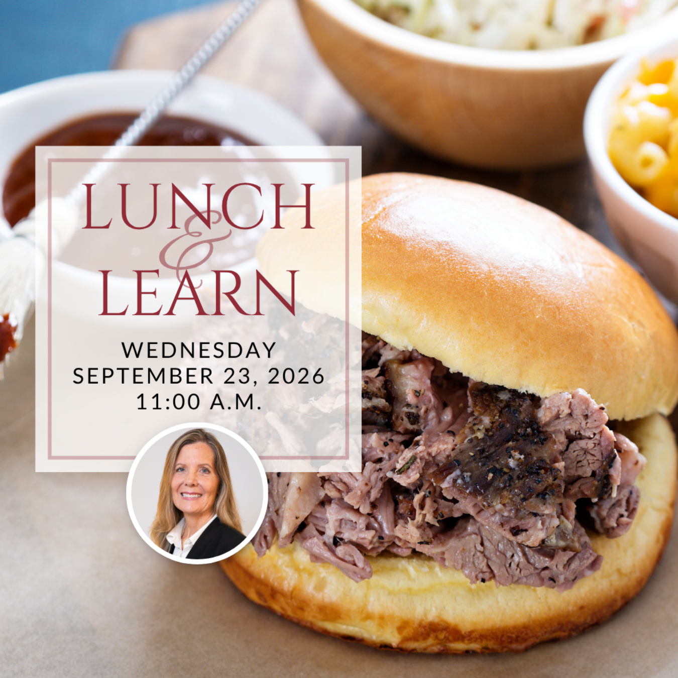 a plate of sandwiches on a table with the words lunch & learn on it