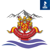 A heraldic crest featuring a shield, mountains, and a banner reading "Become everything you are capable of becoming."