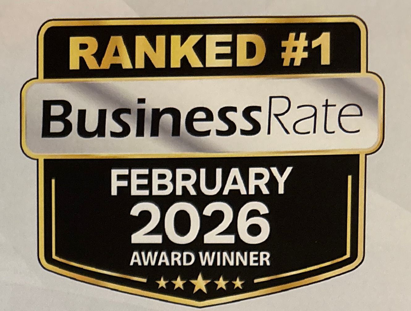 BusinessRate award badge, “Ranked #1” and “February 2026 Award Winner” in black, gold, and white.Transparent.gif