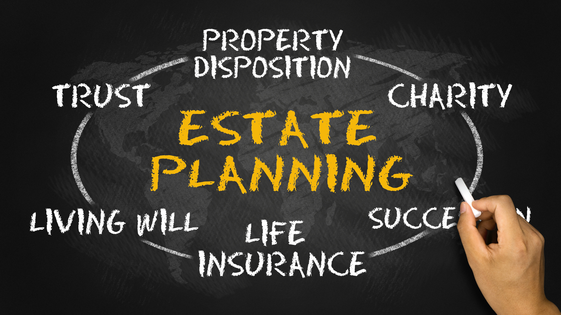 A person is writing on a blackboard about estate planning