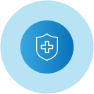 A blue circle with a shield and a cross inside of it.