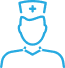 A blue icon of a doctor wearing a nurse 's hat.