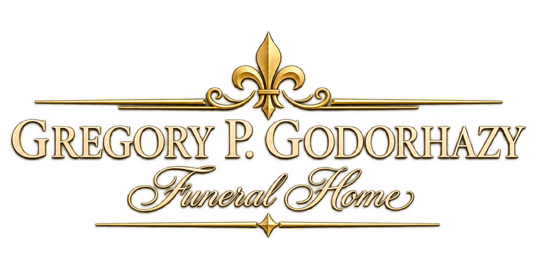 All white text logo for Gregory P. Godorhazy Funeral Home