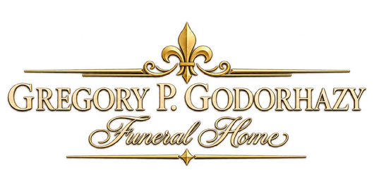 All white text logo for Gregory P. Godorhazy Funeral Home