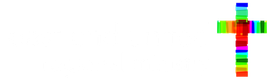 Rainbow-colored T-shaped cross on white background