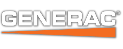 Generac logo: white text with shadow, orange stripe below.