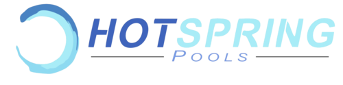 Hotspring Pools logo with blue circular icon and blue-gray text