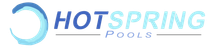Hotspring Pools logo with blue circular icon and blue-gray text