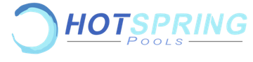 Hotspring Pools logo with blue circular icon and blue-gray text