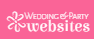 Pink “wedding & party websites” logo with small heart icon and decorative swirls