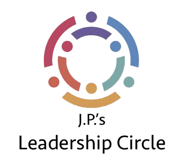 Logo: multi-colored circle of figures representing J.P.'s Leadership Circle.