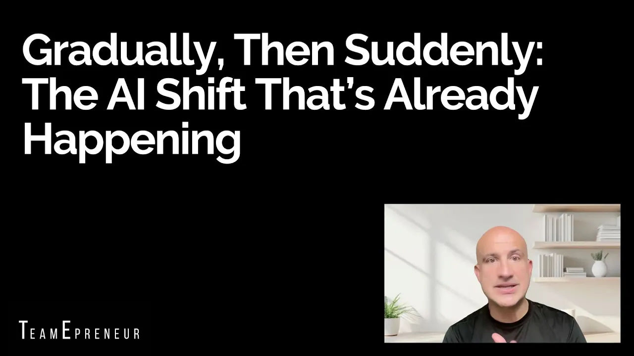 A man speaking below a title