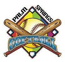 Palm Springs Softball logo with crossed bats and a yellow softball diamond badge