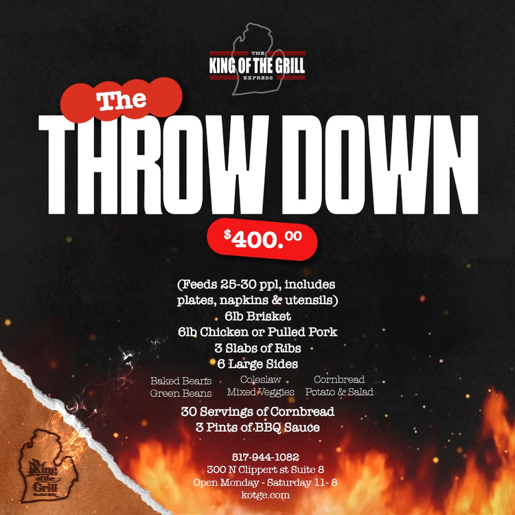 Throwdown catering package for 25-30 people featuring brisket, chicken, ribs and 6 sides - $400 complete feast essential
