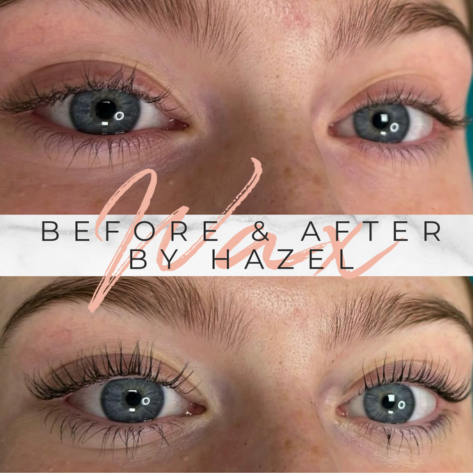 A before and after picture of a woman 's eyebrows.