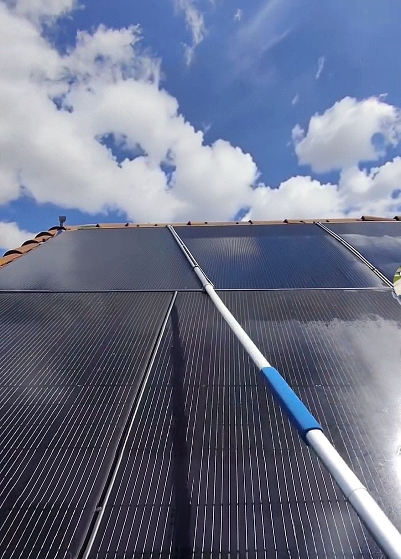 Clean, debris-free solar panel system on a residential rooftop maximizing energy efficiency.
