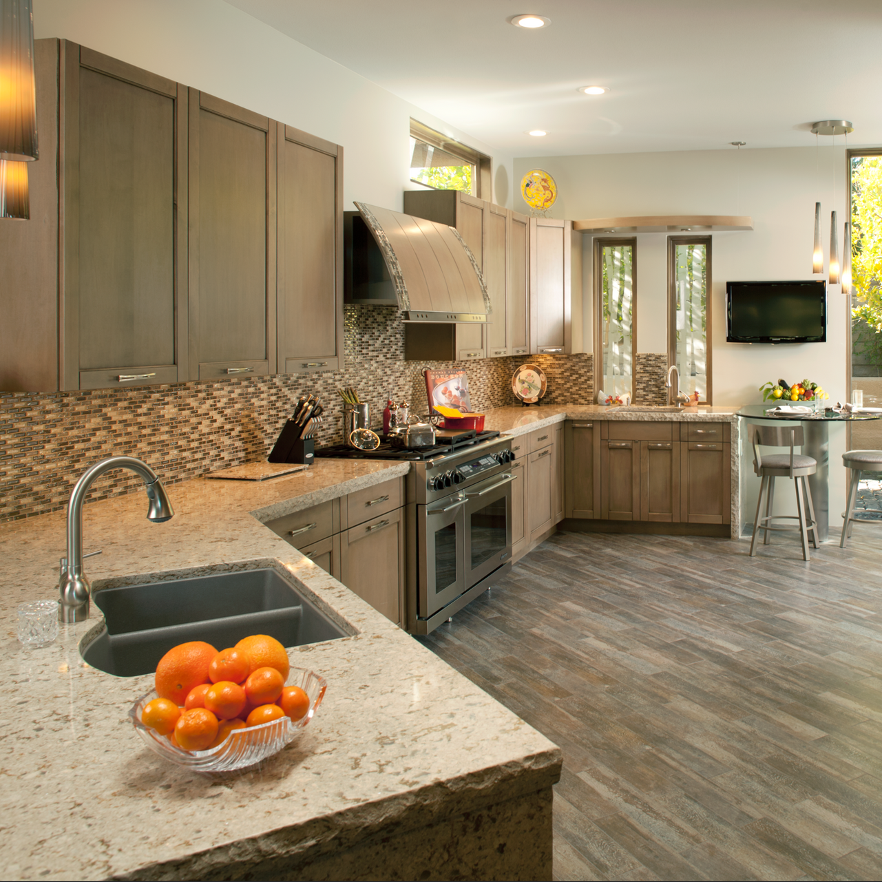 Kitchen with natural wood cabinets
