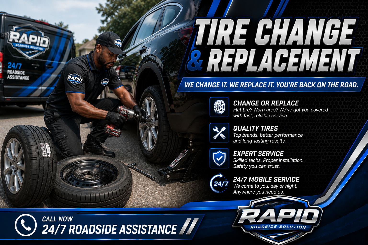Flat tire change and tire replacement in Chicago