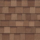 Brown asphalt roof shingles, various shades of brown.