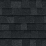 Dark gray asphalt roof shingles.