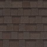 Brown asphalt roof shingles.