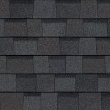 Dark gray and black asphalt roof shingles.