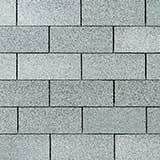Gray asphalt shingle roof with a staggered brickwork pattern.
