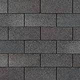 Dark gray asphalt roof shingles.