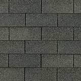 Dark gray asphalt roof shingles.