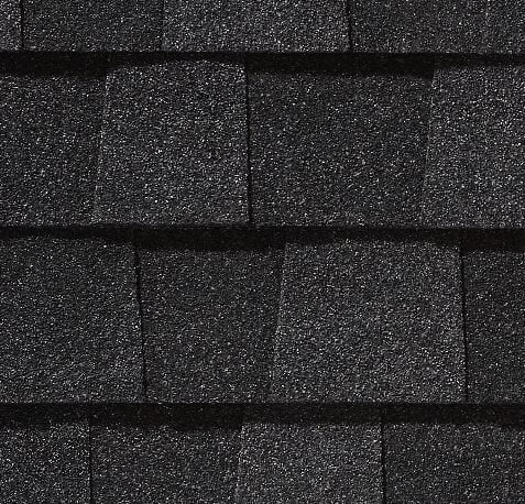 Black asphalt roof shingles.