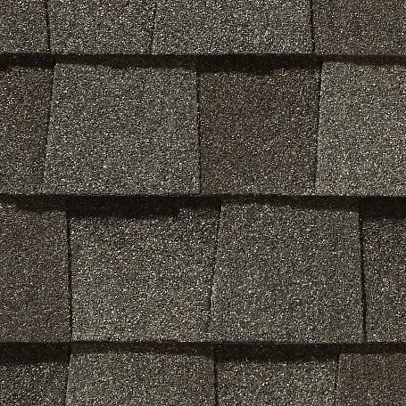 Dark gray asphalt roof shingles.