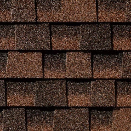 Brown and black asphalt roof shingles.