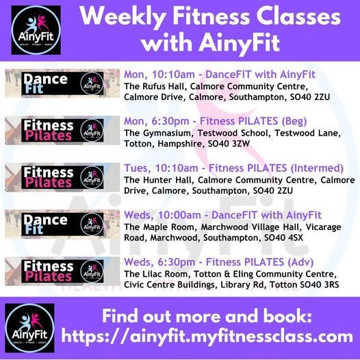 Click to find out where and when AinyFit's classes are held, and to make your bookings! Fun ways to keep fit without even realising it!