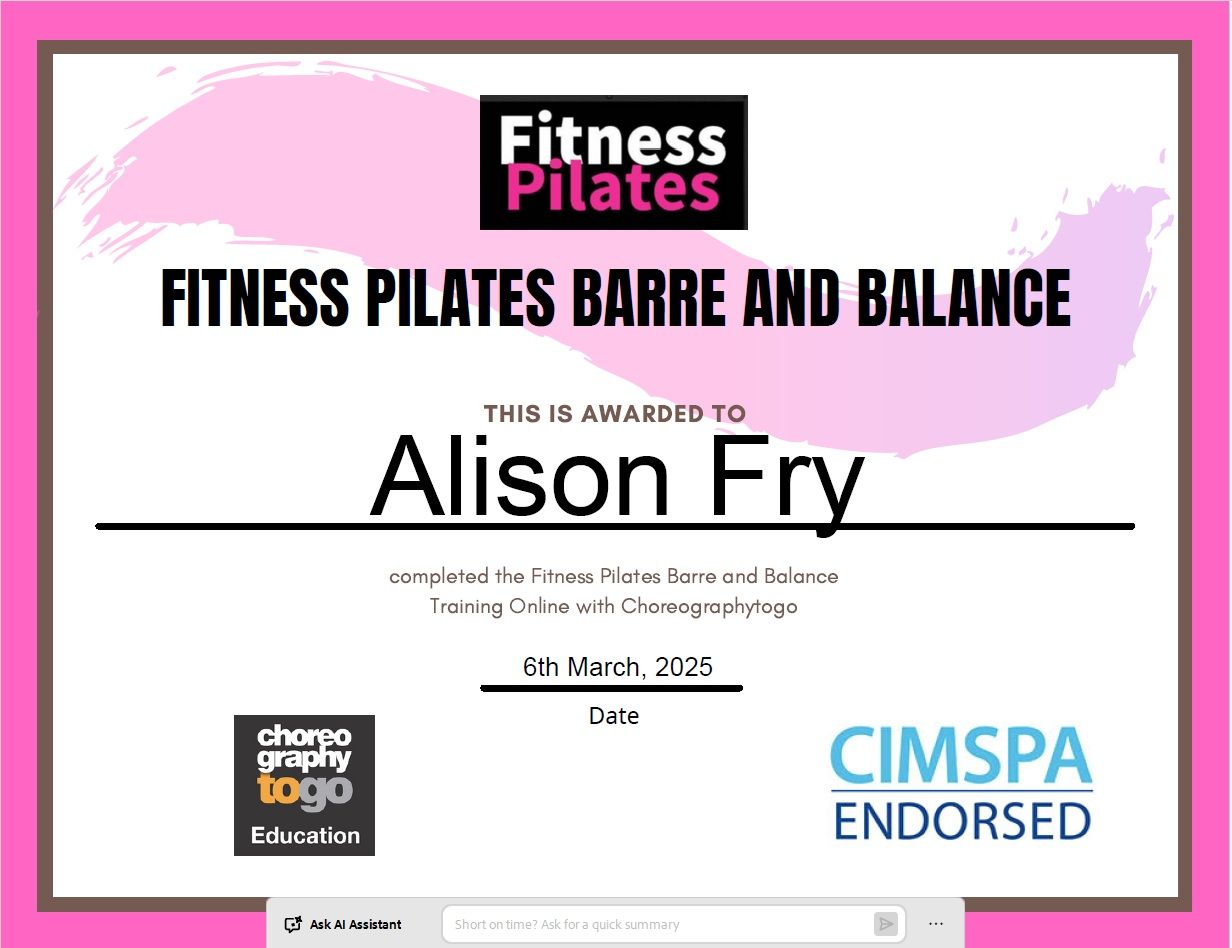 Fitness PILATES Barre and Balance Certification - 6th March 2025.