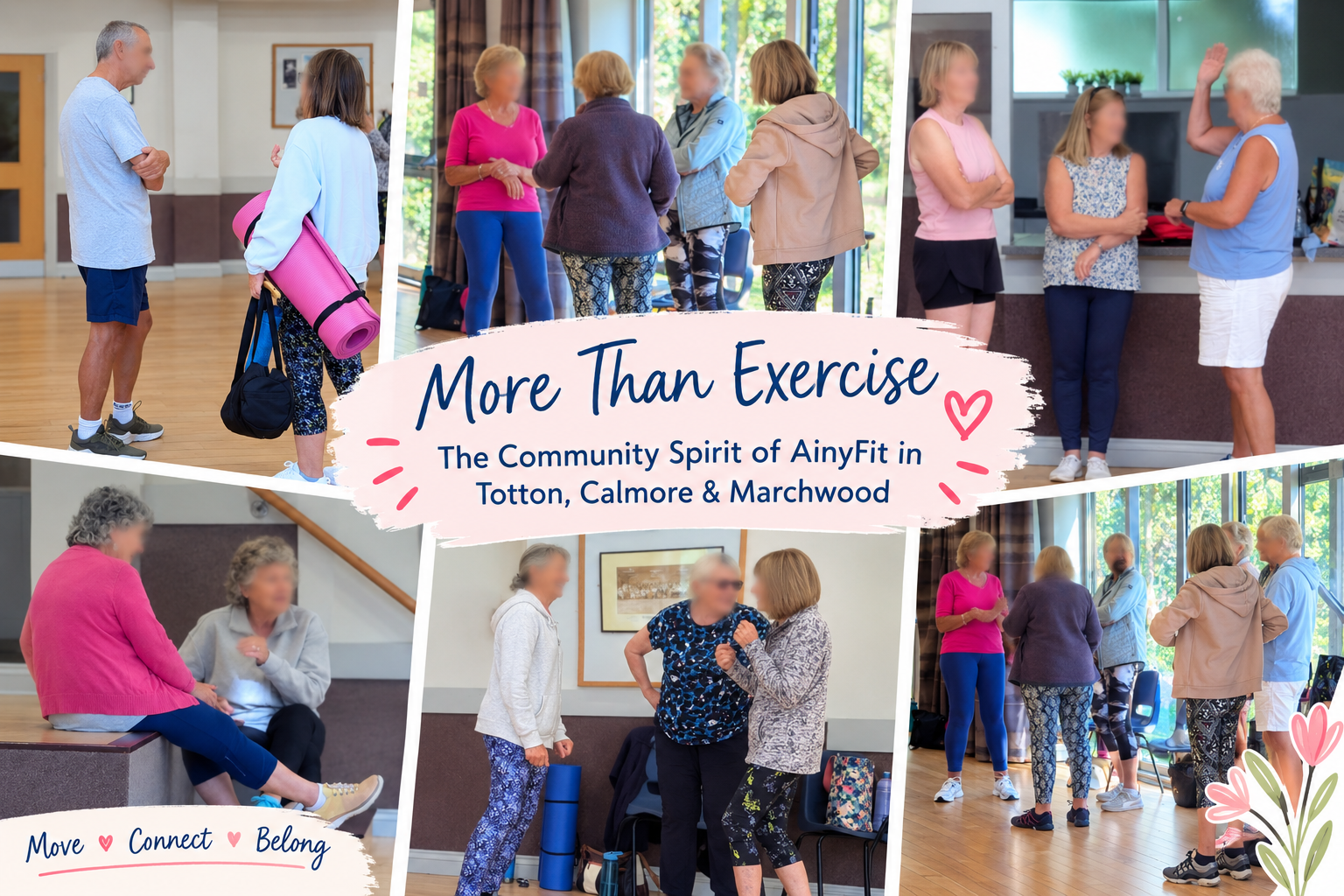 Explore AinyFit Fitness PILATES & DanceFIT classes AinyFit community fitness class members chatting and enjoying Fitness PILATES and DanceFIT in Totton, Calmore and Marchwood