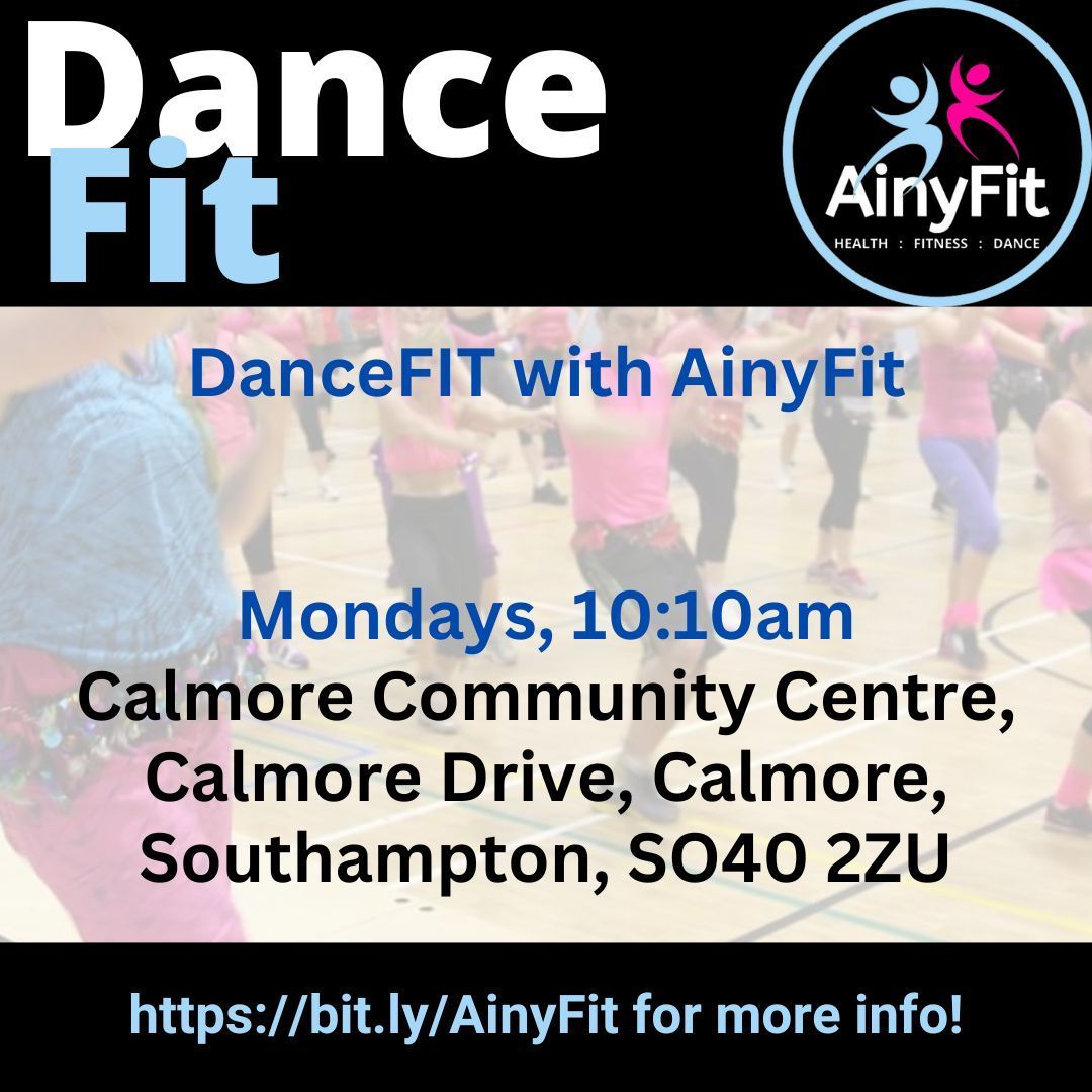 Click image for full information, and to book DanceFIT with AinyFit on a Monday morning at Calmore Community Centre! DanceFIT with AinyFit - every Monday morning, 10:10am at Calmore Community Centre