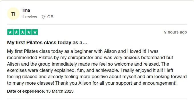 Click here to read more reviews that people have left for AinyFit's Fitness PILATES and DanceFIT classes in Calmore and Marchwood - and please feel free to leave one if you have been to a class and enjoyed it! Thank you! A review received for AinyFit's Fitness PILATES Class on a Monday evening for Beginners/Improvers at Calmore Community Centre