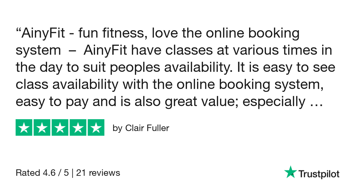 Click here to read more reviews and/or to leave one if you enjoy AinyFit's classes. Thank you! A great review for AinyFit Ltd received from one of our Fitness PILATES members.