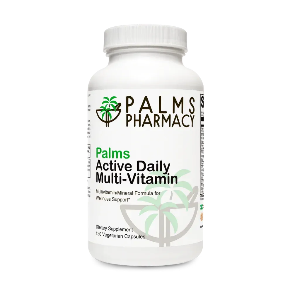 Two jars of medication are in a green container from palms pharmacy.