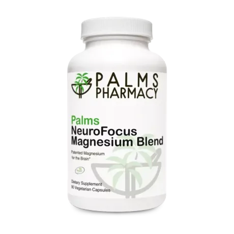 A bottle of palms pharmacy neurofocus magnesium blend
