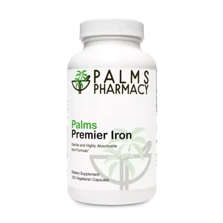 A bottle of palms premier iron from palms pharmacy