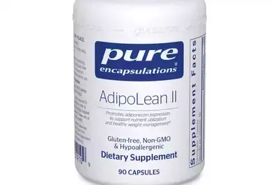 A bottle of pure encapsulations adipolean ii dietary supplement