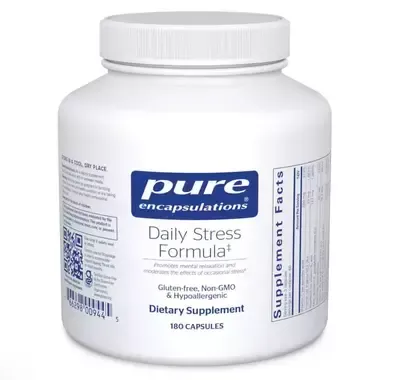 A bottle of pure encapsulations daily stress formula