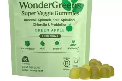 A bag of wondergreens super veggie gummies green apple