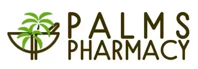 Logo for Palms Pharmacy with palm tree icon in green and brown.