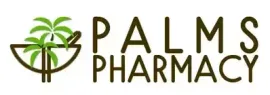 Logo for Palms Pharmacy with palm tree icon in green and brown.