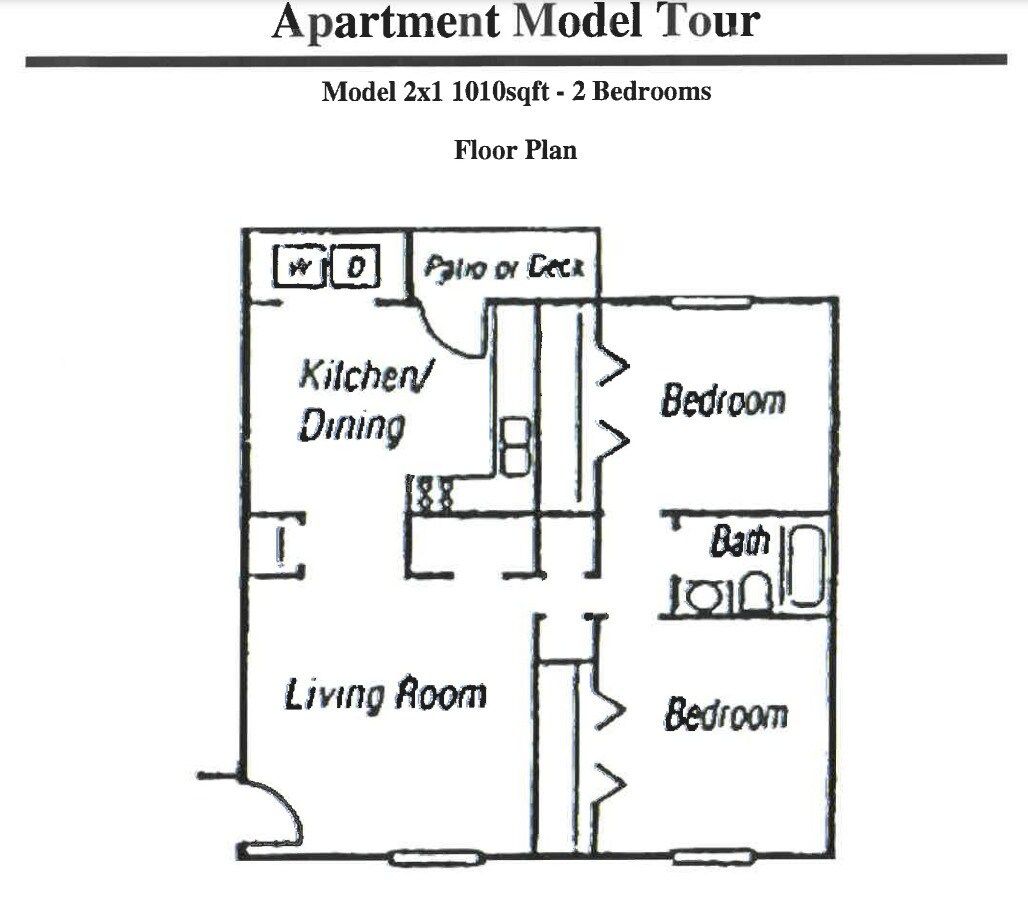 2 Bed, 1 Bath Apartment Floor Plan