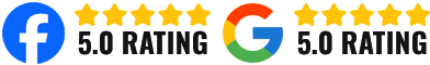 Facebook and Google 5.0-star rating badges in blue and multicolor logos