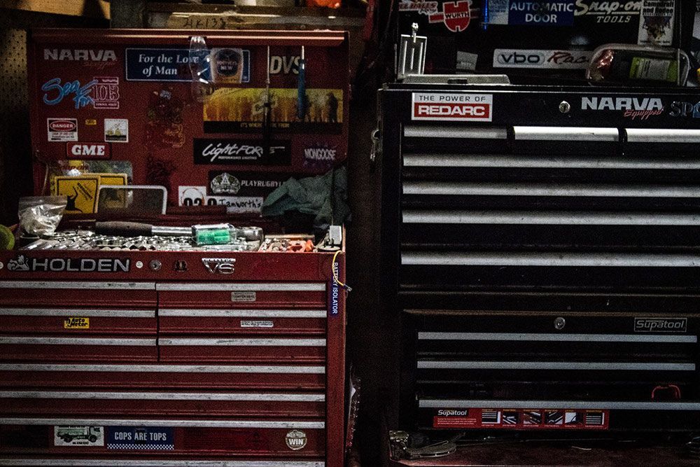 Tool trolleys full of various tools at the auto electrical workshop — Auto Electrical & Air Conditioning in Tamworth, NSW