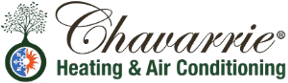 Chawrarrie Heating & Air Conditioning logo: tree over heat/cool symbol, script text with registered trademark.